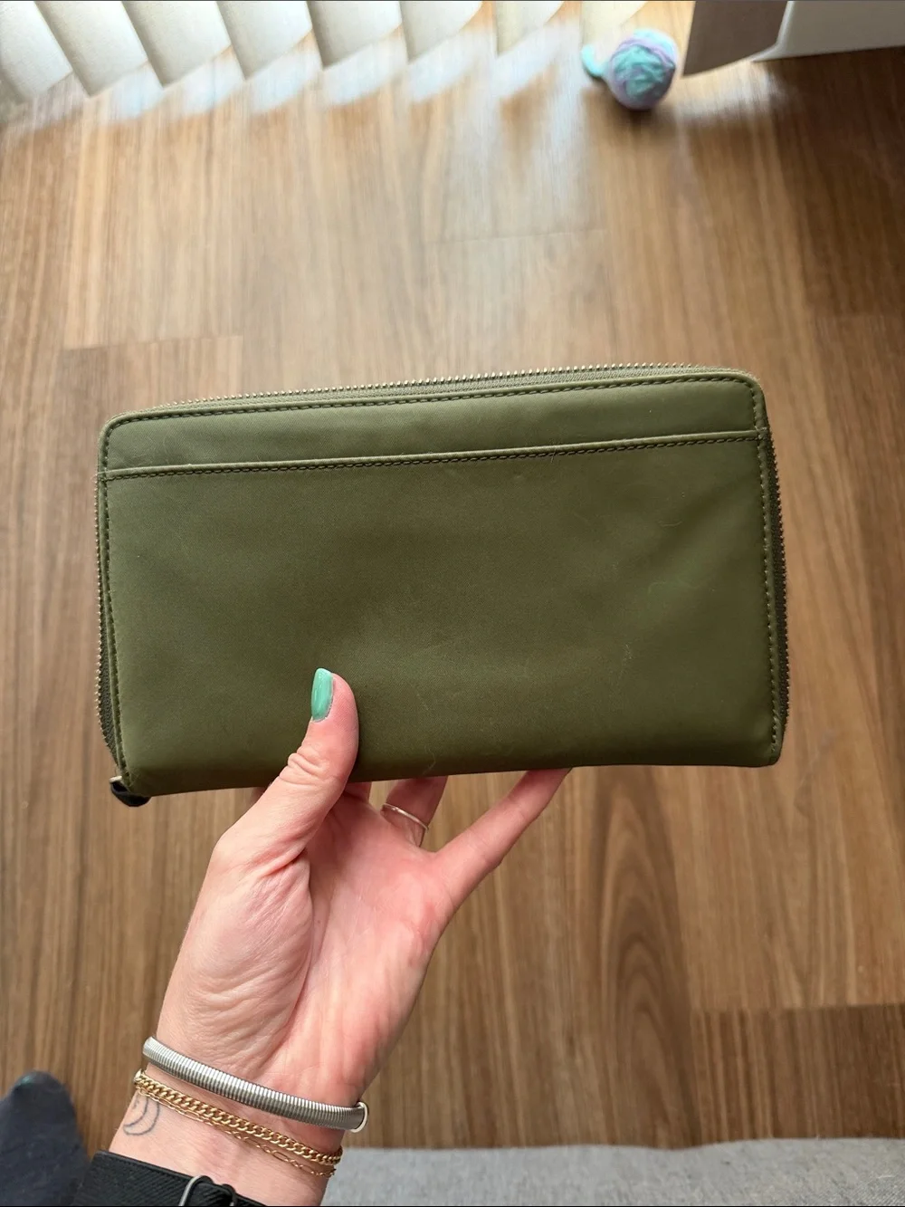 kate spade Olive Green Zip Wallet with Gold Plaque